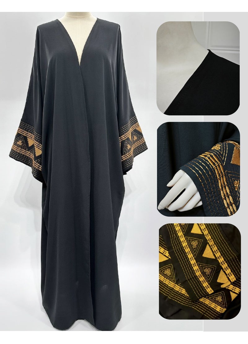 Women's Luxury Arabic Robe,Abaya with Golden Embroidery,Loose Fit for Ramadan & Eid(Black & Gold) - Image 1